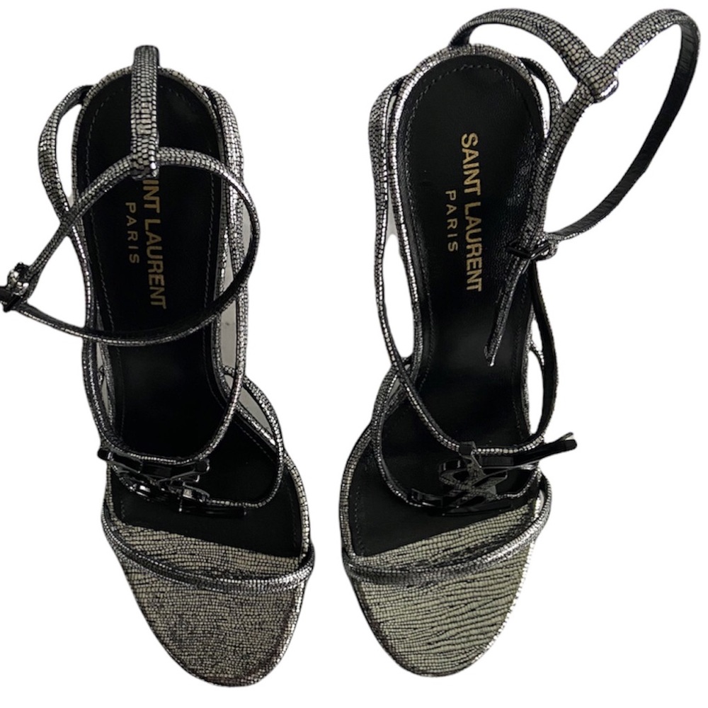 Saint Laurent Cassandra Heels In Metallic Silver Cracked Metal Leather Size 39.5 - Picture 7 of 14